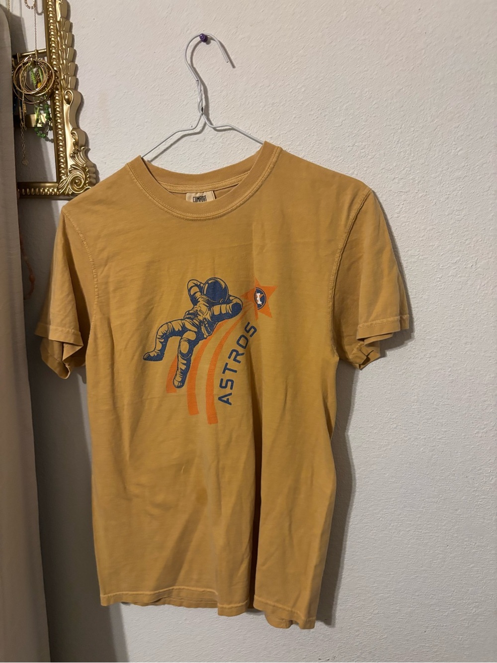 Comfort Colors Astros Astronaut Graphic Short-Sleeve Tee - Mustard